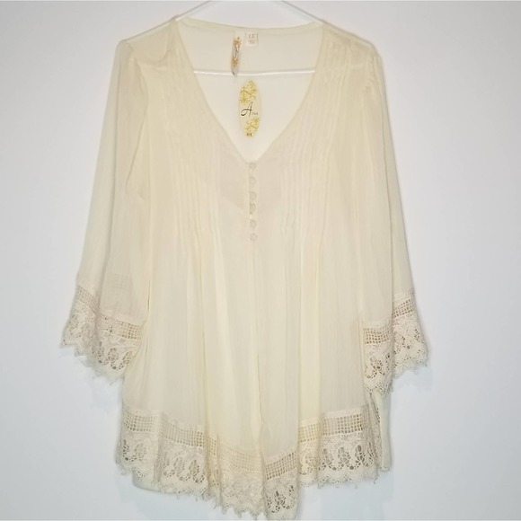 Adiva Tops - NWT Adiva Ivory Top Crochet Trim Flowy Blouse Ivory Lace Peasant Womens Plus 1X